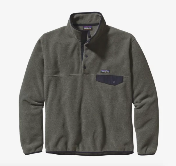 Men's Shearling - Lined Pullover in Tan for a Rugged and Warm Winter Ensemble Patagonia Men's Lightweight Synchilla® Snap-T® Fleece Pullover - Nickel w/Navy Blue
