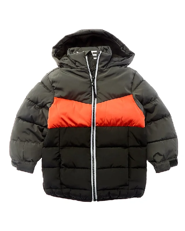 Men down jackets with a built - in hand - warmer pocket for cold fingers Perry Ellis Colorblocked Puffer Jacket