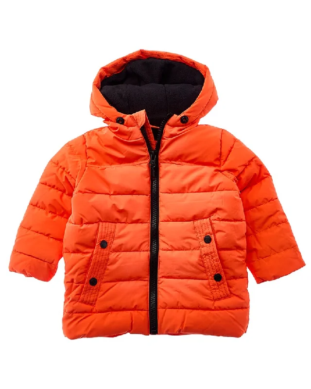 Men down jackets with a drawstring hood for a snug fit in windy conditions Perry Ellis Ripstop Puffer Jacket