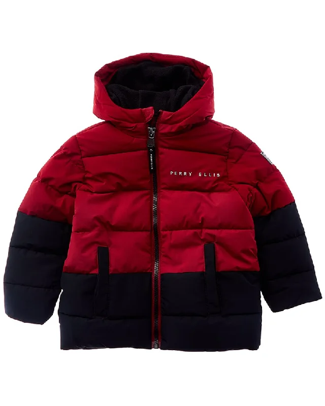 Men down jackets with a breathable membrane to prevent sweating Perry Ellis Two-Tone Block Ripstop Puffer Jacket