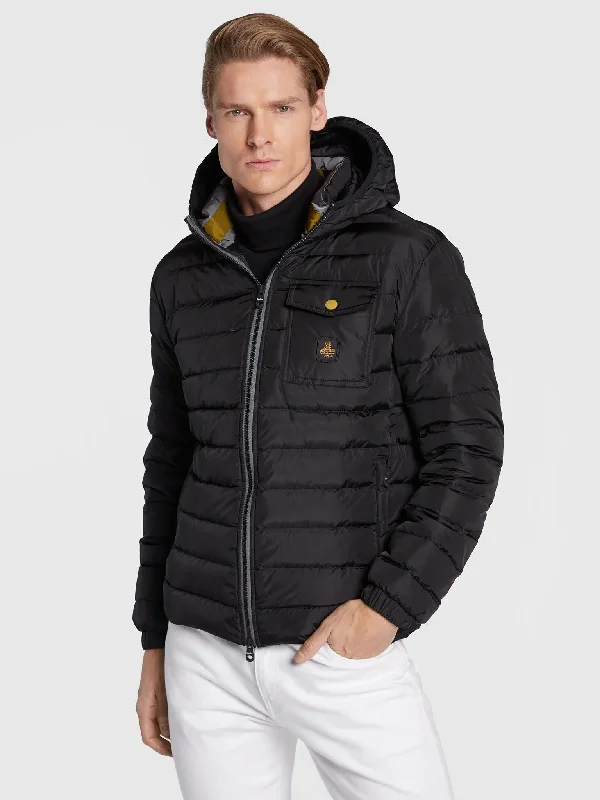 Men down jackets with multiple zippered pockets for secure storage Refrigiwear Elegant  Hooded Down Jacket with Chic  Men's Accent