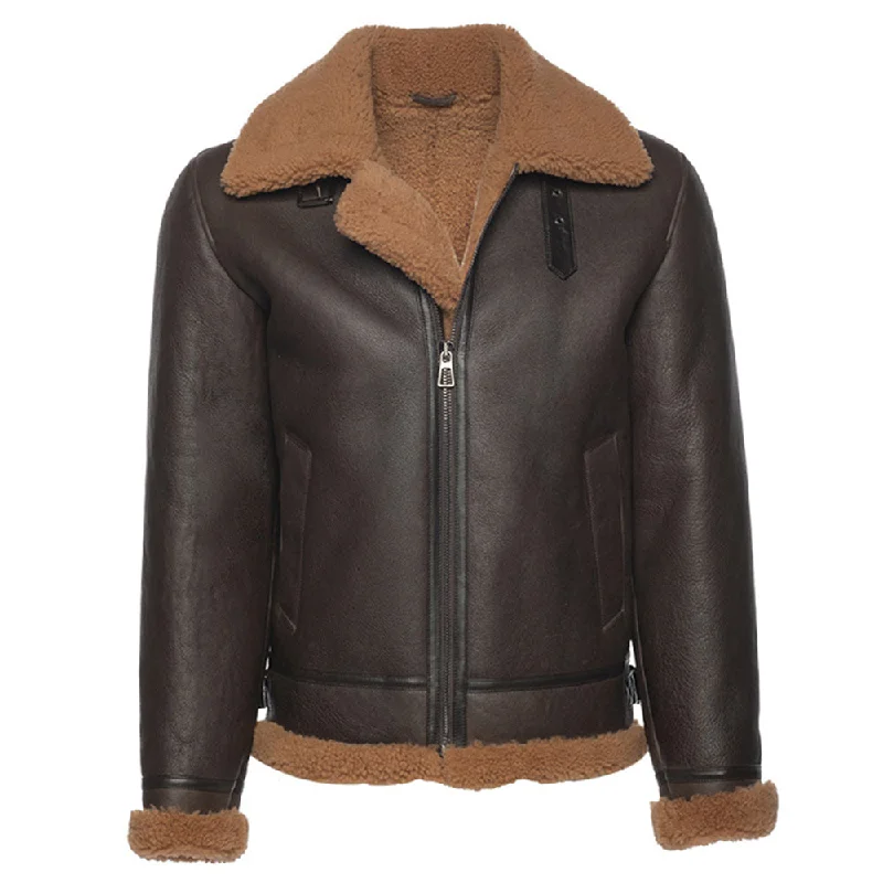 Men leather trench coats with a double - breasted design for a classic and sophisticated look Rob Brown B3 Bomber shearling jacket