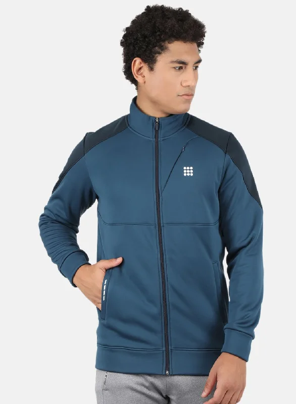 Zip - up men sweatshirt for easy on - and - off Men Blue Solid Sweatshirt