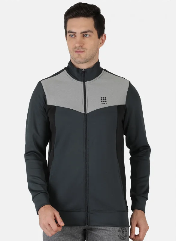Hooded men sweatshirt with a drawstring closure Men Grey Solid Sweatshirt