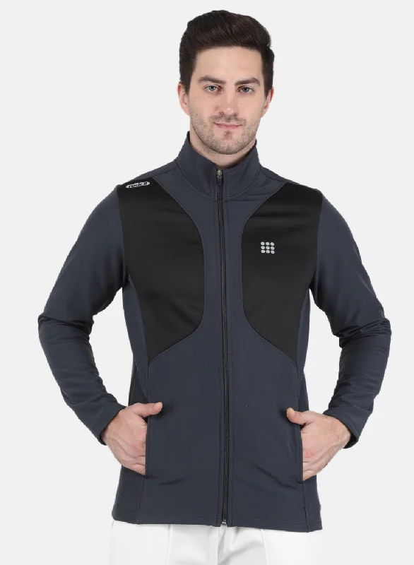 Men sweatshirt with a high - neck for added style Men Grey Solid Sweatshirt