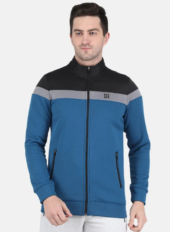 Men sweatshirt for outdoor adventures like hiking Men Teal Blue Solid Sweatshirt