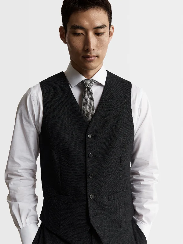 Linen men vest in earthy tones for a summer beach vibe Ronnie Italian Luxury Slim Charcoal Waistcoat
