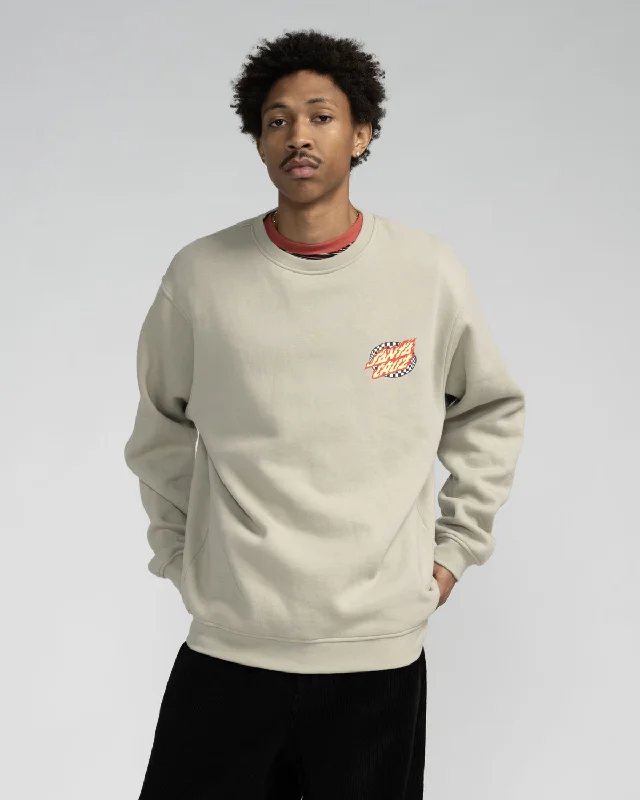 Retro - style men sweatshirt inspired by the 80s Oval Check Flame Sweatshirt in Stone Grey