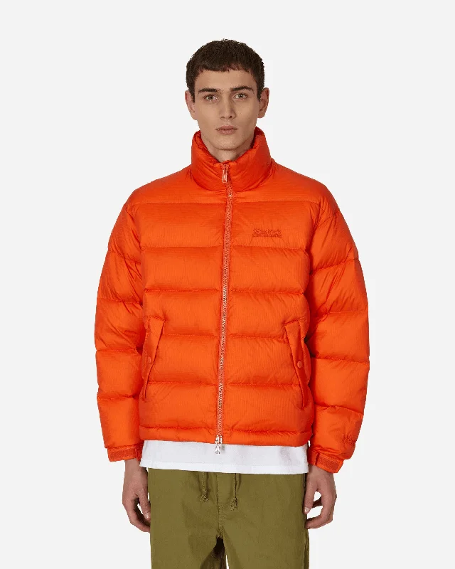 Lightweight men down jackets made for easy layering during travel Woolrich Nylon Ripstop Down Jacket Orange