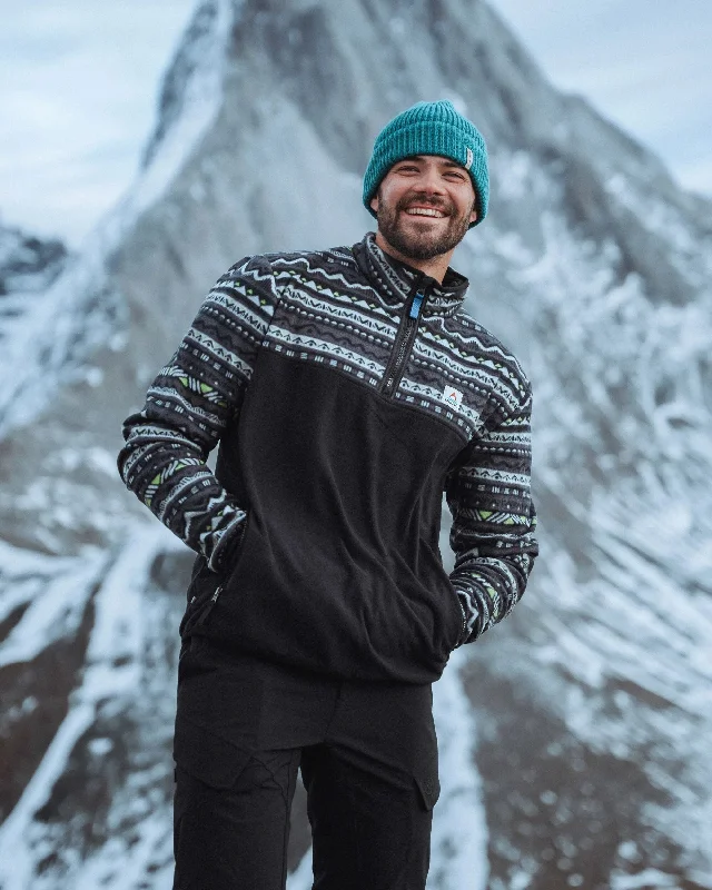 Men fleece thermal shirts for layering in winter Set Off Recycled Polar 1/4 Zip Fleece - Mountain Geo Charcoal
