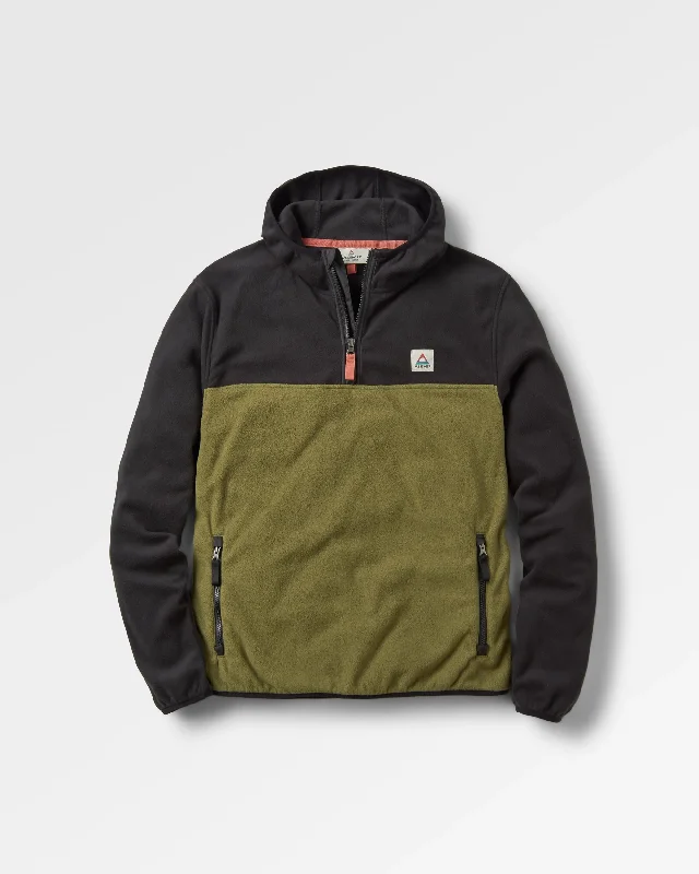 Men fleece quarter - zip pullovers with thumbholes Set Off Recycled Polar Hooded Fleece - Black/Khaki