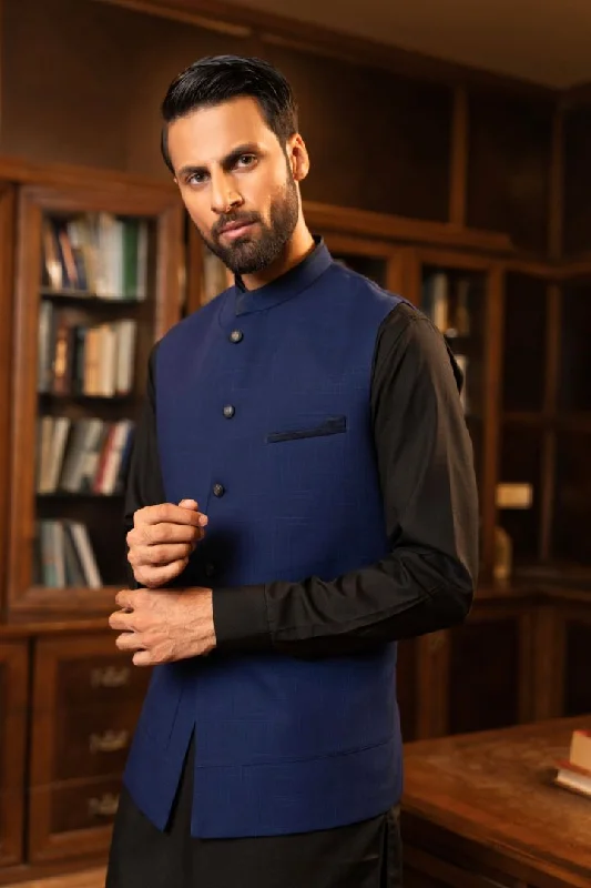 Patterned men waistcoats with floral prints for a stylish twist Sharp Blue Slub Waistcoat (W.C 0016)