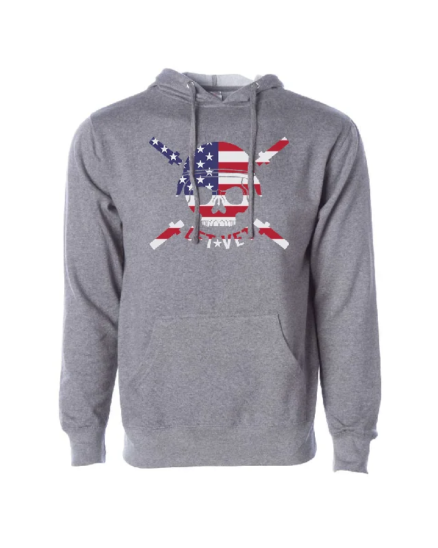 Men's Fuzzy Mohair - Blend Pullover in Light Pink for a Soft and Stylish Look Skull Flag Logo Hoodie- Gunmetal Grey