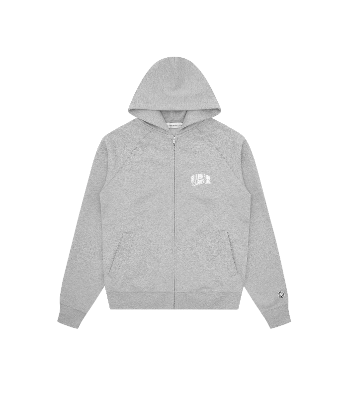 Slim - fit men hoodie to pair with skinny jeans SMALL ARCH LOGO ZIP THROUGH - HEATHER GREY