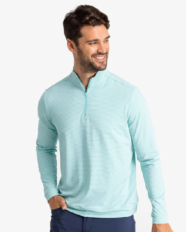 Men's Mock - Neck Pullover in Charcoal for a Modern and Sleek Appearance Southern Tide Men's Cruiser Heather Micro-Stripe Performance Quarter Zip Pullover - Heather Tidal Wave