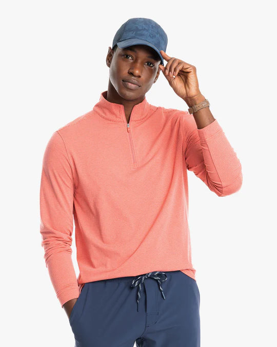 Men's Fuzzy Mohair - Blend Pullover in Light Pink for a Soft and Stylish Look Southern Tide Men's Cruiser Heather Micro Striped Performance Quarter Zip Pullover - Heather Mineral Red