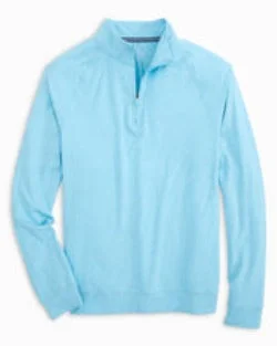 Men's Fleece - Lined Pullover in Brown for Outdoor Activities in Winter Southern Tide Men's Cruiser Heather Quarter Zip Pullover - Heather Rain Water