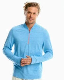 Men's Metallic - Trimmed Pullover in Silver for a Glamorous Party Outfit Southern Tide Men's Harbour Heather Performance Quarter Zip Pullover - Heather Niagara