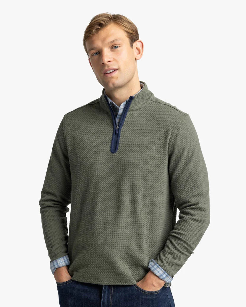Men's Shearling - Lined Pullover in Tan for a Rugged and Warm Winter Ensemble Southern Tide Men's Heather Outbound Quarter Zip - Gulf Green
