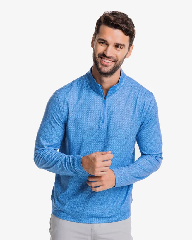 Men's Graphic Print Pullover in White with a Retro Design for a Trendy Streetwear Look Southern Tide Men's Pine Ridge Print Cruiser Quarter Zip Pullover - Atlantic Blue