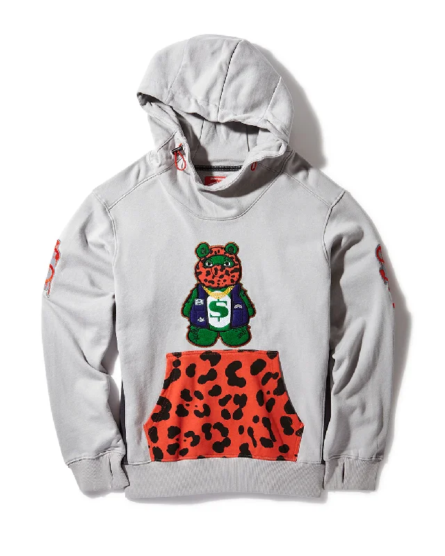 Water - resistant men hoodie for rainy days Sprayground Hoodie BEAR FRONT HIGH NECK HOODIE PULLOVER  CONTRAST SILVER   Grey