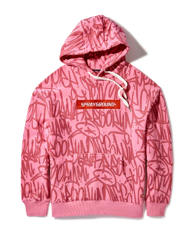 Solid - color men hoodie in trendy olive green Sprayground Hoodie GRAFFITI HOODIE PULLOVER PINK   Pink
