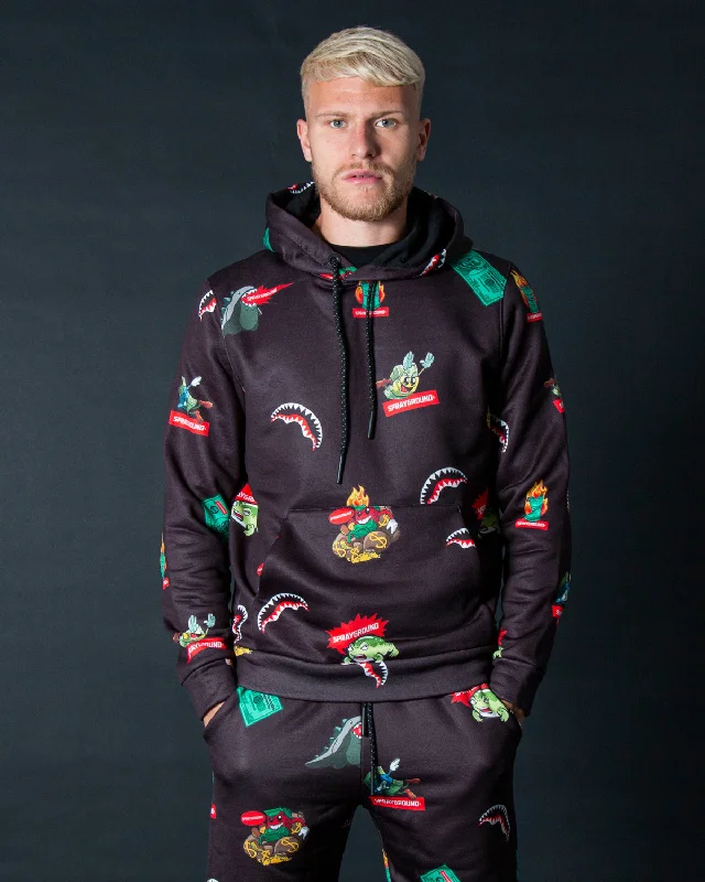 Zip - up men hoodie with multiple pockets for storage Sprayground Hoodie RATTLE STACKS Black