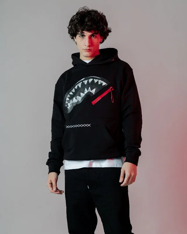 Men hoodie with a detachable hood for versatility Sprayground Hoodie SHARK IN THE POCKET HOODIE BLK Black