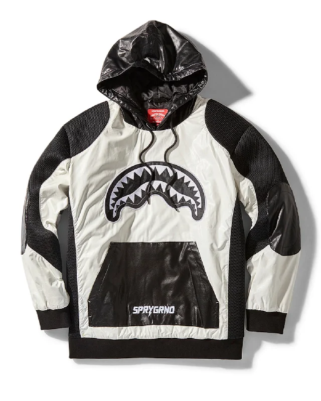 Halloween - themed men hoodie with spooky prints Sprayground Hoodie VIP - COLORBLOCK MOTO HOODIE PULLOVER WHITE   White