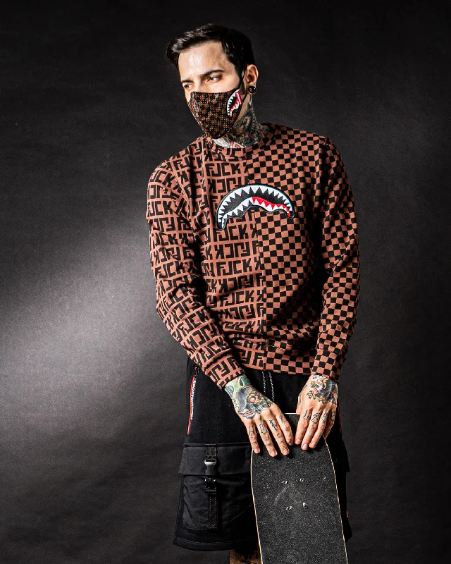 Lightweight men sweatshirt for spring and autumn Sprayground Sweatshirt SPLIT THE CHECK CREW Brown