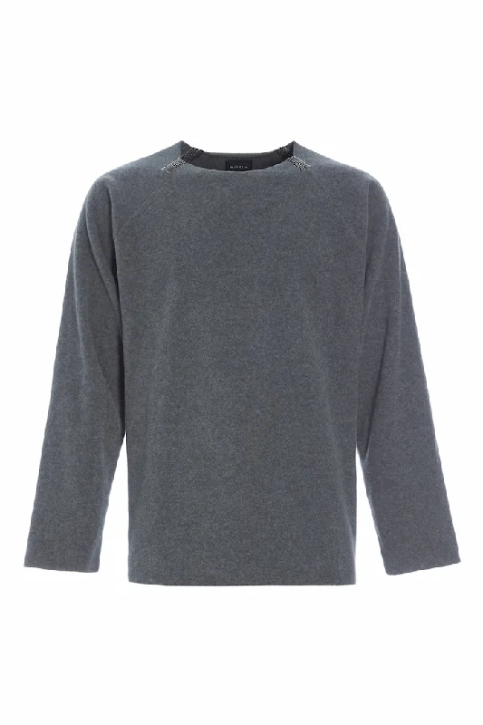 Men fleece - trimmed flannel shirts for a rustic charm SWEATER LOOSE FIT - 1010C - GREY