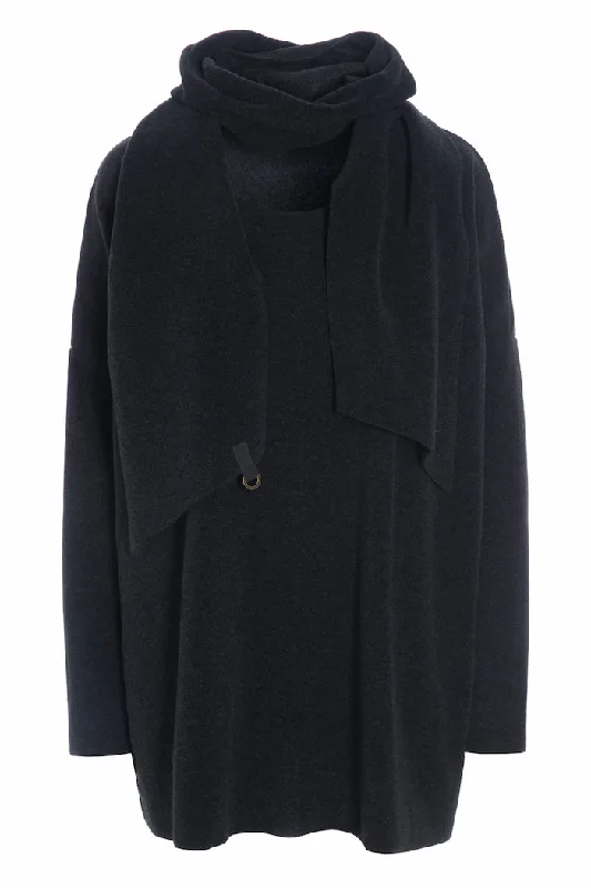 Men fleece beanies with a pom - pom for a trendy look SWEATER WITH SCARF - 1338 - SOFT BLACK
