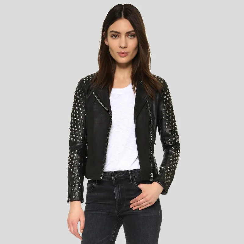 Men leather blazers with a modern fit for a stylish office - to - evening option Taliyah Black Studded Leather Jacket