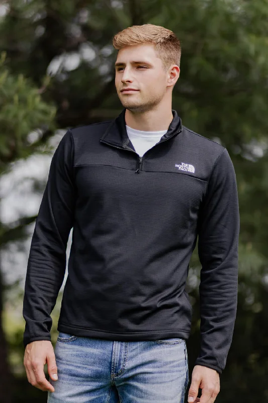 Men fleece quarter - zip pullovers with thumbholes The North Face Cedar Trail Grid Fleece 1/4 Zip for Men in Black | NF0A8AZE-JK3-BLK