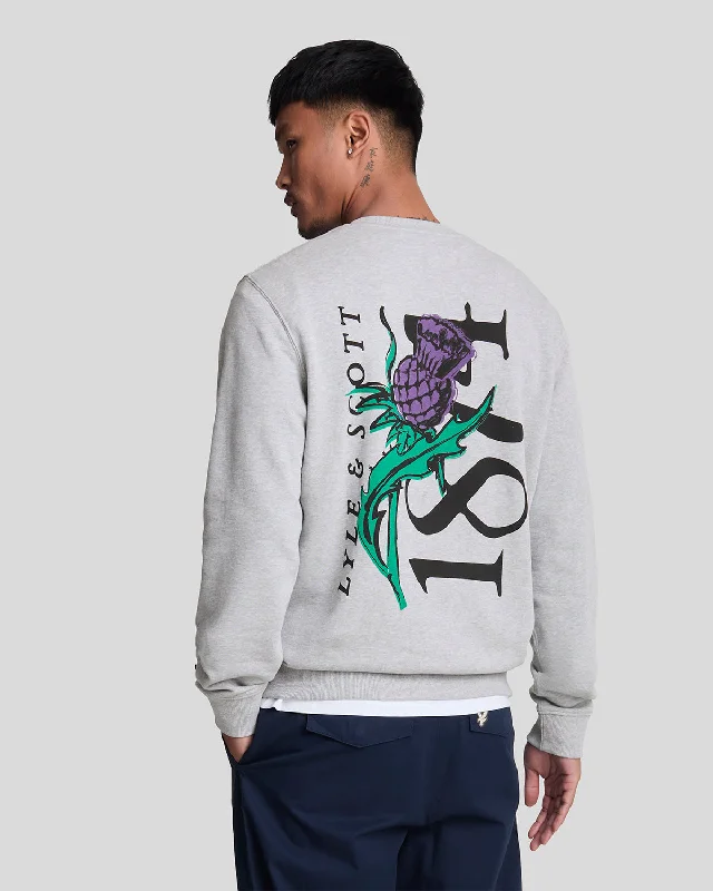 Oversized men sweatshirt for a relaxed fit Thistle Flora Printed Crew Neck Sweatshirt