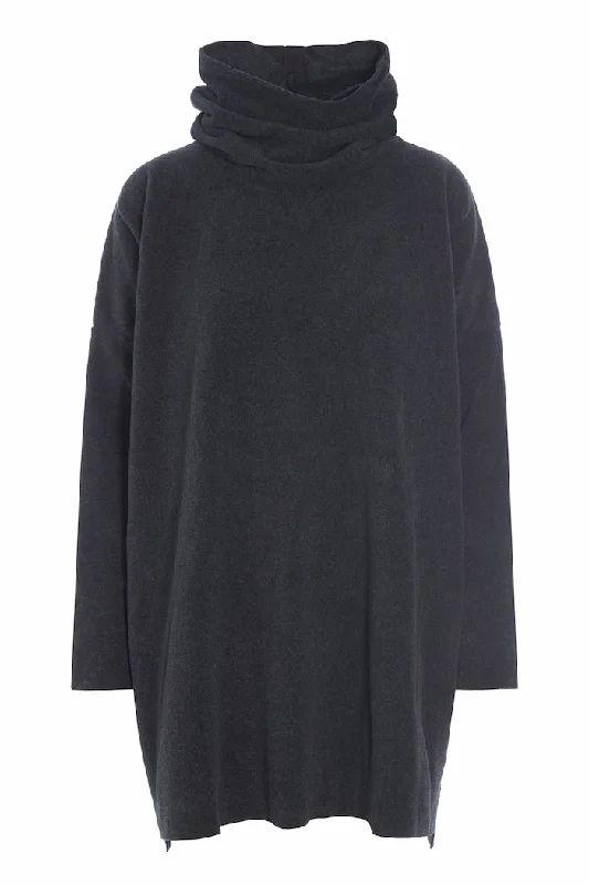 Men fleece thermal shirts for layering in winter TUNIC WITH HIGH NECK - 1288 - SOFT BLACK