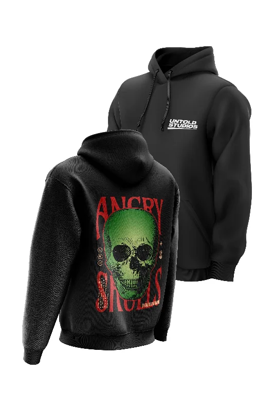 Tech - friendly men hoodie with a built - in headphone jack Untold Studios Angry Skulls Hoodie - Black
