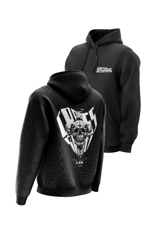 Men hoodie for gym workouts with moisture - wicking technology Untold Studios Gothic Cross Skull Hoodie - Black