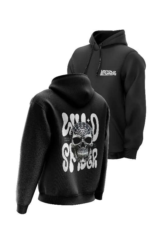 Men hoodie with a kangaroo pocket and ribbed cuffs Untold Studios Gothic Spider Skull Hoodie - Black