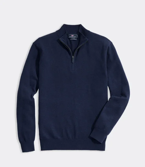 Men's Fleece - Lined Pullover in Brown for Outdoor Activities in Winter Vineyard Vines Thaxter Cashmere Blend Quarter-Zip - Deep Bay