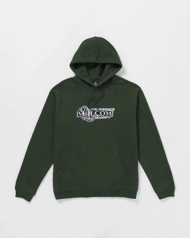 Retro - inspired men hoodie with a varsity logo VoLong Sleeve Teeoned Pullover Hoodie - Dark Forest