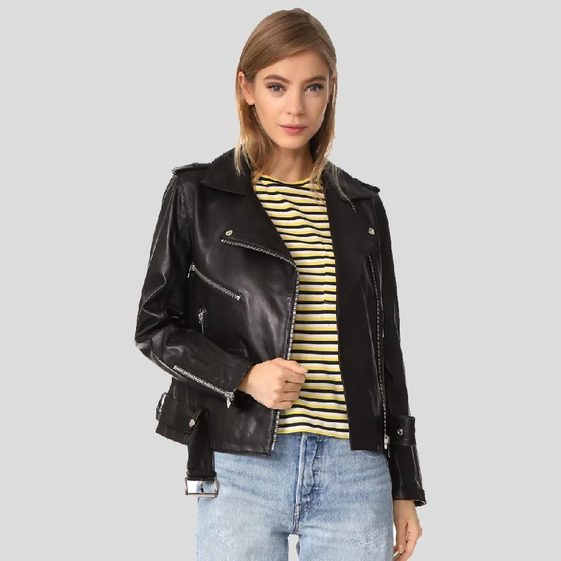 Men leather trench coats with a double - breasted design for a classic and sophisticated look Whitley Black Biker Leather Jacket
