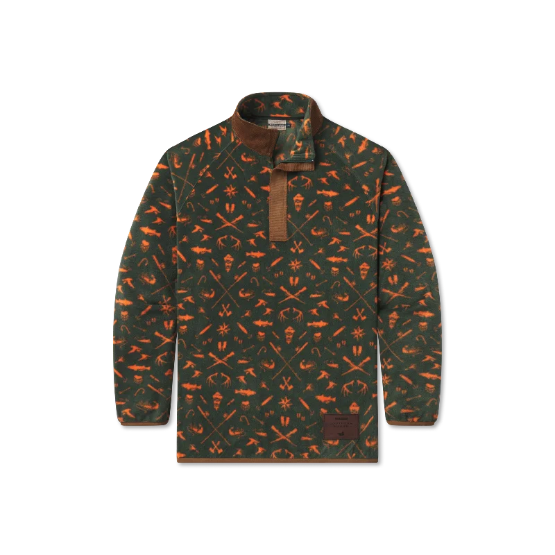 Men's Graphic Print Pullover in White with a Retro Design for a Trendy Streetwear Look Woodlands Fleece Pullover