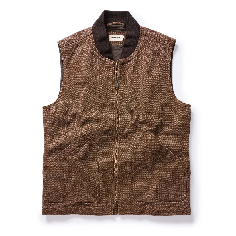 Lightweight men vest made from recycled materials for eco - conscious consumers The Workhorse Vest in Aged Penny Chipped Canvas