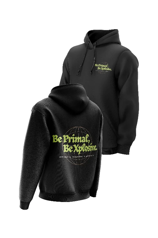 Zip - up men hoodie with multiple pockets for storage XAPE Primal Globe V3 Hoodie - Black