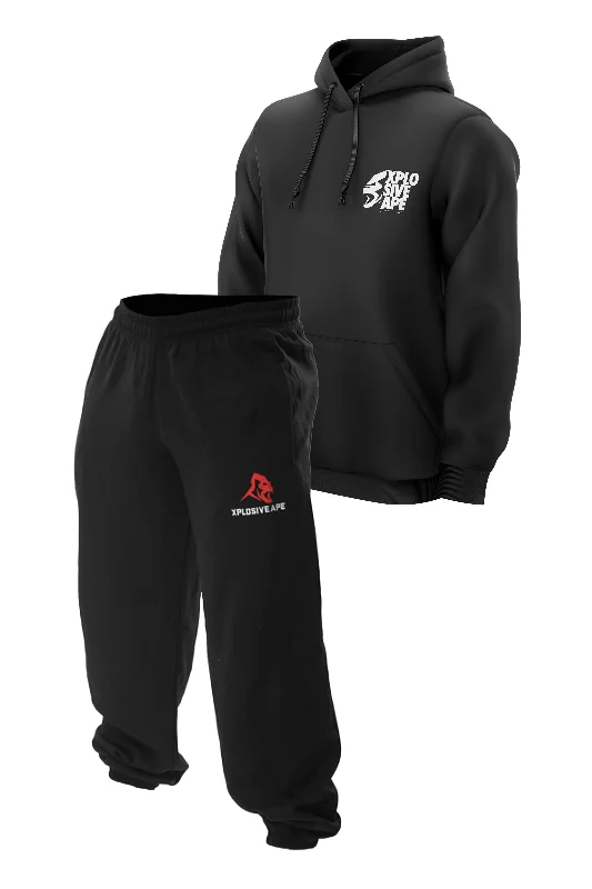 Men hoodie with a drawstring hood and adjustable hem XAPE Ultimate Ape Hoodie & Classic Joggers Combo -Black/Black
