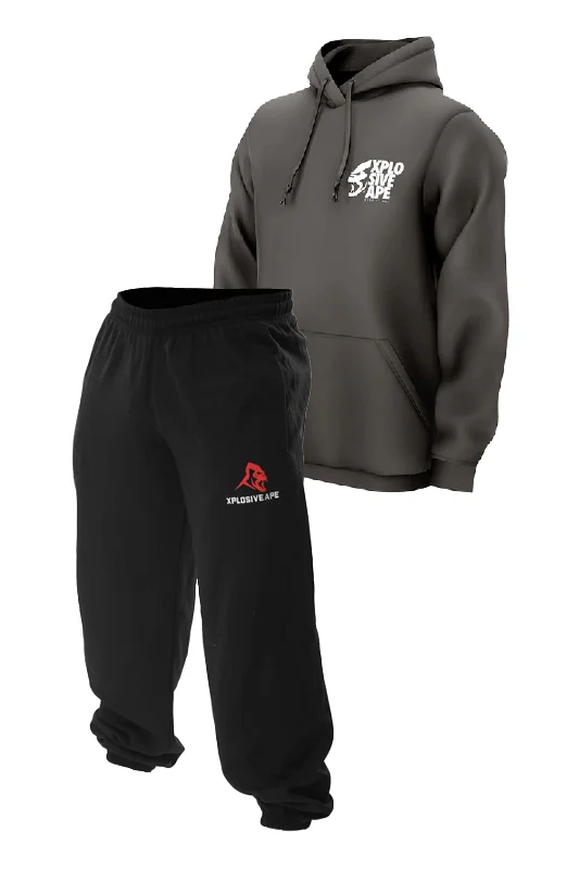 Men hoodie with a kangaroo pocket and ribbed cuffs XAPE Ultimate Ape Hoodie & Classic Joggers Combo -Charcoal/Black