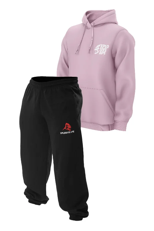 Luxury men hoodie made from cashmere - blend material XAPE Ultimate Ape Hoodie & Classic Joggers Combo - Pink/Black