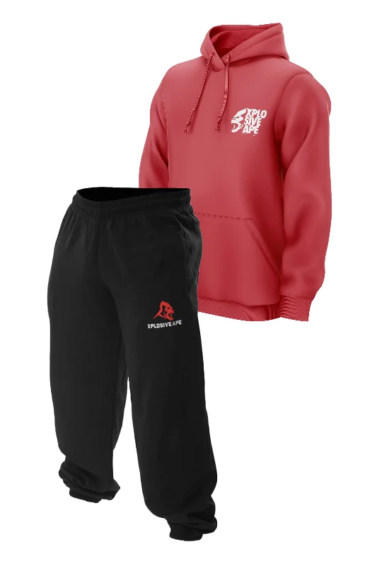 Camouflage - pattern men hoodie for outdoor enthusiasts XAPE Ultimate Ape Hoodie & Classic Joggers Combo - Red/Black