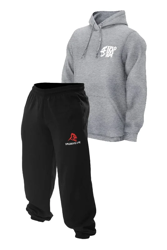 Plus - size men hoodie with a roomy fit for comfort XAPE Ultimate Ape Hoodie & Classic Joggers Combo - Sports Grey/Black